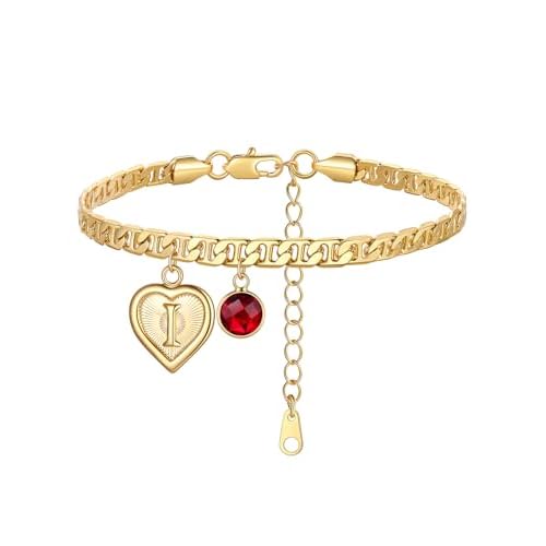 Custom4U Personalized Initial Ankle Bracelets for Women 14K Gold Plated Dainty CZ Birthstone Heart/Hexagon Letter Initial Anklets for Women Adjustable Silver/Gold Foot Chain Summer Beach Jew