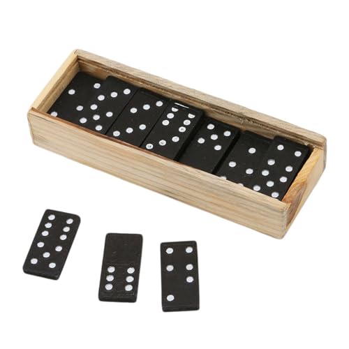 Fravsiu Jeu de Dominos Double Six - Jeu de Train Classique Domino - Jeu de société éducatif Dominoes Double 6, 28 tuiles avec étui en Bois Marron pour Adultes,