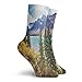 GULTMEE Fashion Compression Socks,National Park Banff Canadian Rockies Mountain Trees Glacial Lake Sunny Sky,Performance Polyester Cushioned Athletic Crew Socks for Running,Athletic, -12 inch
