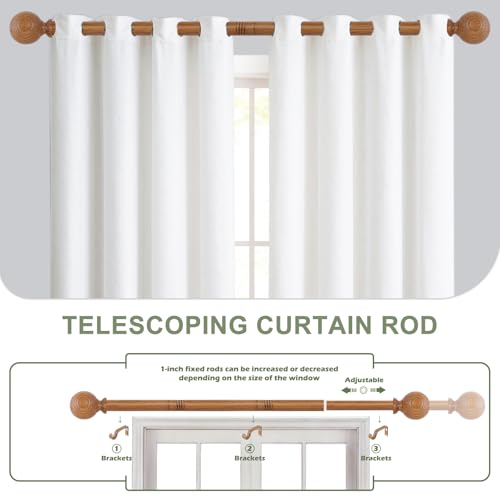 HTZON Wood Curtain Rods for Windows 18 to 60 Inch,1 Inch Wood Grain Ball Adjustable Curtain Rod,Boho Heavy Duty Curtain Rods,Farmhouse Rustic Single Window Curtains Rods,Brown Drapery Rods Set 18-60\" - Thumbnail 5