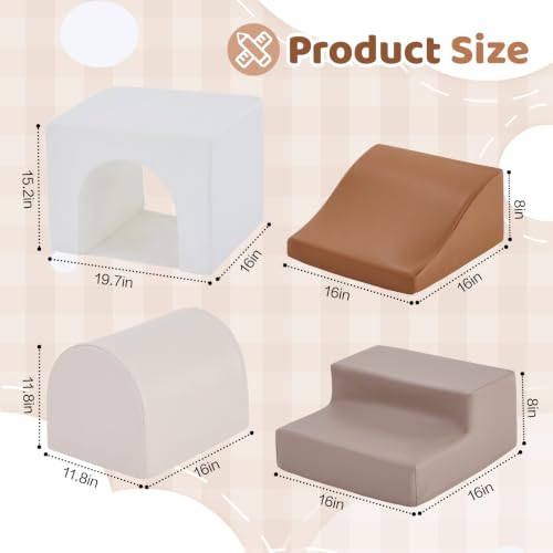 Image of Sumbababy Toddler Climbing Toys Leather Foam Climbing Blocks Indoor Soft Play Set Nordic Arch Climber for Babies and Young Toddlers High Density Foam Playroom Set Neutral