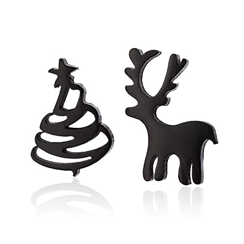 Boucles d'oreilles de Noël en cerf et arbre pour femmes