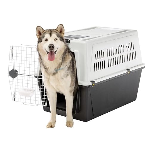 Ferplast Hundetransportbox Transportbox für große Hunde Atlas 70, Reisebox für Hunde, Sicherheitsverriegelung, Lüftungsgitter, 68,5 x 101 x h 75,5 cm Grau
