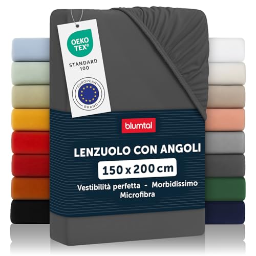 Blumtal lenzuolo con angoli Matrimoniale: 150x200x30cm - Pacco da 1 - lenzuolo Matrimoniale con angoli in microfibra - certificato Oekotex in Antracite