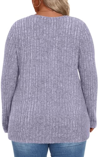 Image of HOTGIFT Womens Plus Size Sweater Tops Long Sleeve Crewneck Casual Tunic Shirts Buttons XL-5XL Blouse Soft Comfy Fashion