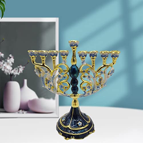 rockible Menorah Candlestick Enamel Judaica Candelabra Antique Decor C