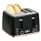 HOMCOM Toaster 4 Scheiben mit 7 Bräunungsstufen, Edelstahl mit Brötchenaufsatz, Auftaufunktion, Aufwärmfunktion, Liftfunktion, Krümelschublade, Auto-Abschaltung 1860W, Schwarz