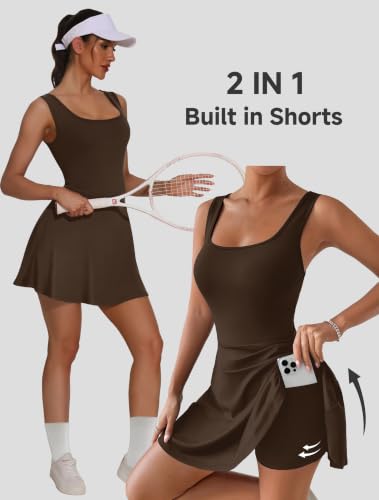 Image of NIASHOT Women's Athletic Dress with Built-in Shorts & Pockets Workout Tennis Golf Active Wear U Neck A-line Dresses