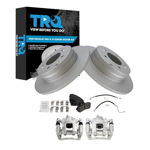 Image of TRQ Rear Brake Pad and Rotor Set Semi Metallic Coated Rotors Calipers Compatible with 2015 Hyundai Sonata