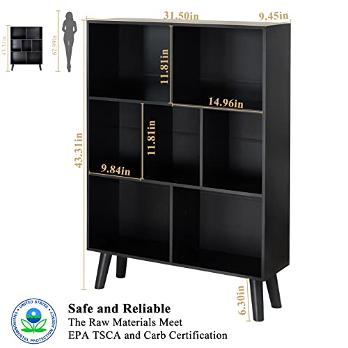 Yaharbo Black Bookshelf,3 Tier Modern Bookcase With Legs,Bookshelves Wood Storage Shelf,Rustic Open Book Shelves Cube Organizer,Free Standing Short Bookcases For Small Space,Bedroom,Living Room,Office #TOP2
