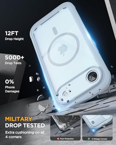 Image of Miracase Magnetic for iPhone Air Case 6.5 inch [Compatible with MagSafe] Full-Body Phone Case with Built-in Glass Screen Protector & Camera Control,Drop Proof iPhone 17 Air Case Cover, Light Blue