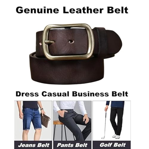 Men Women 38mm Wide Genuine Cowhide Leather Belt Casual Jean Handmade Waist Strap with Heavy Duty Bronze Metal Buckle2