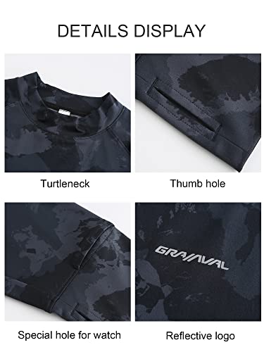 Gramval Mens Mock Neck Long Sleeve Shirts Quick Dry Gym Athletic Active Mens Pullover Camo Black #TOP4
