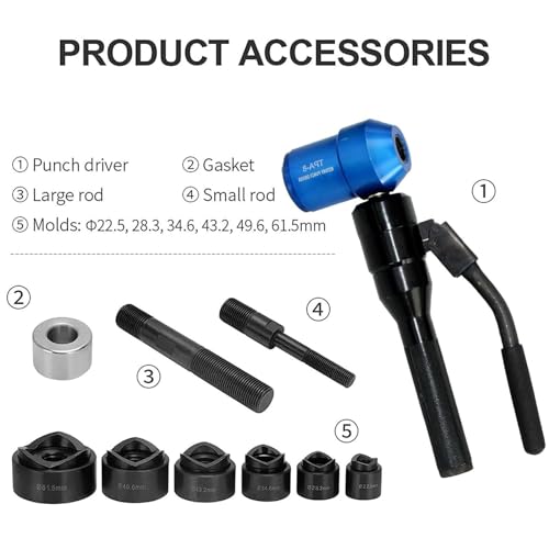 Hydraulic Knockout Punch Driver Kit - 6 Dies, 1/2" to 2" Hole, Manual Tool for Soft Steel Plate Conduit Punching, Durable Hand Tool (Color: 8)