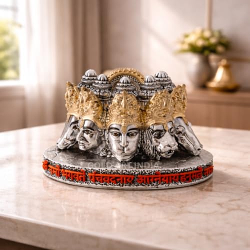 Image of Gold Art India Panchmukhi Hanuman Idol Silver Antique Gold Finish Bust Design Decorative Murti for Home Temple, Car Dashboard, Office & Vastu Decor