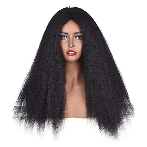 MOONSHOW Long Yaki Straight Wig Kinky Straight Synthetic Wigs for Black Women Middle Part Wig Natural Looking for Women None Lace Yaki Straight Synthetic Wigs for Women Girl's Daily Party to Use (2#) Cover