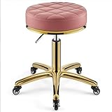 FENOKD Rotating Stool All-Round Rotation Round Leather Cushion Beauty Chair 330 Lbs Hydraulic Stool,Lifting Wheel and Gold Stainless Steel Base,