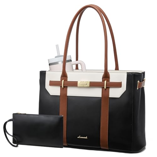 LOVEVOOK Work Laptop Bag for Women, Leather 15.6 Inch Computer Tote Bags