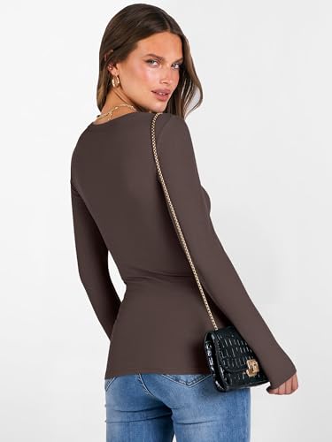 Image of ANRABESS Women's Boat Neck Long Sleeve Shirts Rib Knit Slim Fitting Tops Basic Tees 2026 Casual Comfy Fall Outfits Clothes