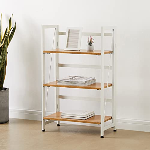 Azl1 Life Concept Accent Utility No-Assembly Folding Bookshelf Storage Shelves 3 Tiers Vintage Bookcase Standing Racks Study Organizer Home Office, Natural #TOP6