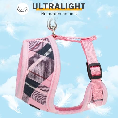 SCENEREAL Puppy Dog Harness with Leash Set for Small Medium Sized Dogs, Soft Mesh Step in Pet Harnesses and Leash, No Chock Plaid Adjustable No Pull Vest for Dogs Cats, Chihuahua,Bulldog (Pink M)