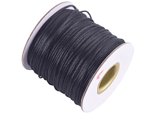 Konmay 80 Yards 1.0Mm Nylon Rattail Satin Silk Trim Cord Beading String For Chinese Knotting, Kumihimo, Beading, Macramé, Jewelry Making, Black #TOP1