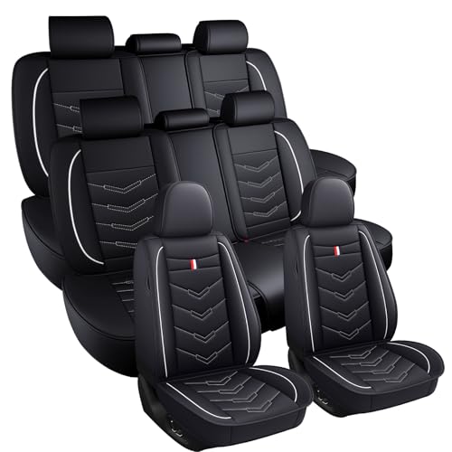 Image of Car Seat Covers 7 Seats for Mitsubishi Outlander 2003-2026, Waterproof Durable Leather Vehicle Cushion Covers, Breathable Full Coverage Seat Protector(Standard,Black White)
