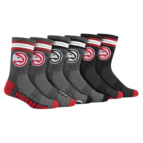 Ultra Game NBA Official Youth Athletic Cushioned Secure Fit Team Crew Socks, Atlanta Hawks, Assorted, Y9-11