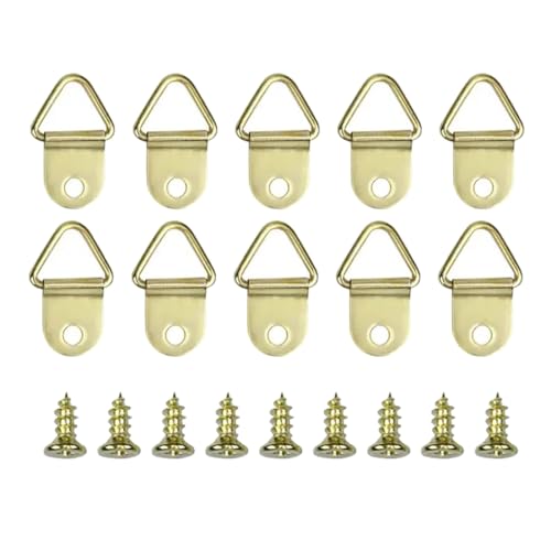Image of 50 Sets Metal Picture Hangers with Screws, Small Triangle Ring Picture Hooks Kit for Hanging Plated Photo Frame Wire Wall Decor Art (Gold)