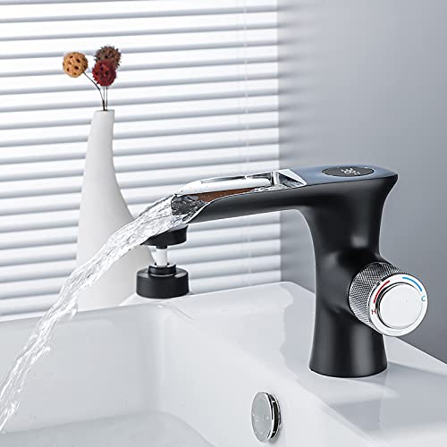 Robinet de salle de bain cascade mitigeur en laiton pour vasque avec LED