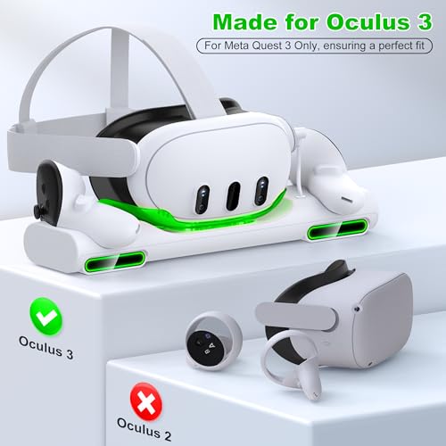 Charging Dock for Meta Quest 3 VR Headset/Controllers with Light, Magnetic Fast Charging Station for Meta Quest 3 Accessories with 2 Rechargeable Batteries and USB C Cable