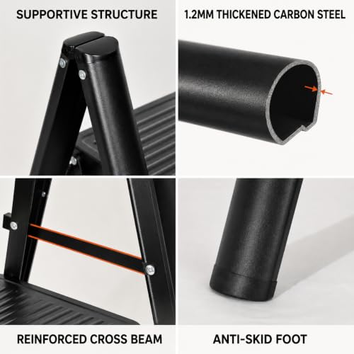Image of Equal 3 Step Advance Foldable Step Ladder for Home | Carbon Steel | Wide Anti-Slip Steps | 150 Kg Capacity | 3 Year Warranty | Grey