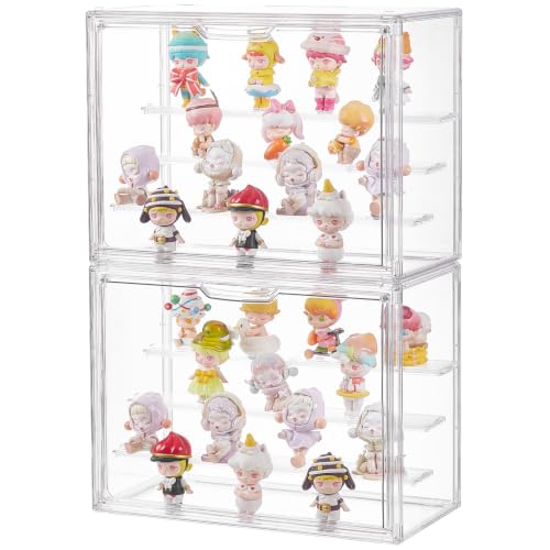 Image of 3 Tiers Clear Acrylic Display Case, Plastic Storage Bins with 2 Adjustable Divider and Magnetic Door,Stackable Display Box for Figures Showcase (XLarge -with 3 partition plate-2pack)