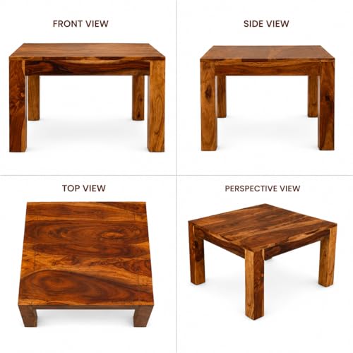 Image of Sheesham Wood Coffee Table - 55 x 55 x 40 cm, Solid Sheesham with Teak Finish Finish, Modern Multipurpose Center Table