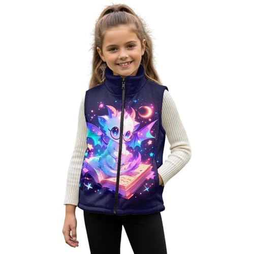TOADDMOS Baby Dragon Girls Sleeveless Vests Size 3T Fashion Book Lightweight Zip Coats with Pockets Fall Outerwear Soft Girls Outerwear Vest Warm Sleeveless Jacket for Spring Fall
