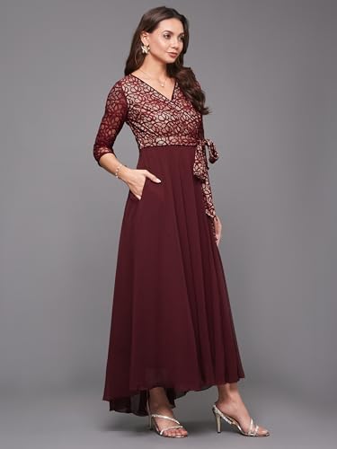 Image of Miss Chase Women's Round Neck Cap Sleeves Lace Knee -Long Skater Dress