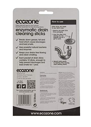 Ecozone Citrus Drain Cleaning Sticks, Enzymatic Pipe Unblocker, Prevents Plug Hole Obstructions & Keeps Water Flowing Freely, Natural Vegan & Non Toxic Kitchen & Bathroom Treatment Kit (x 12) - Image 5
