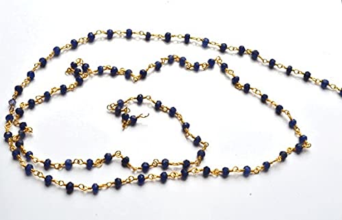 Saphir Bleu perle facettée chaîne chapelet dorée 3mm pour création - 3