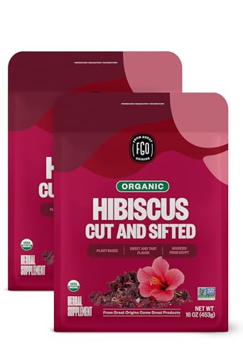 Image of FGO Organic Hibiscus Flowers, Cut and Sifted Loose Tea, 16 Ounce Bulk Resealable Bag (Pack of 2)
