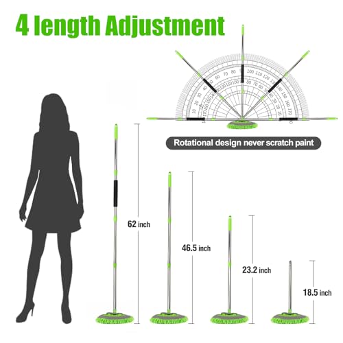 62'' Microfiber Car Wash Brush Mop Kit Sponge with Long Handle, Chenille Car Cleaning Brush Supplies Car Windshield Cleaner Pads for Car Rv SUV Truck Boat Bus Non-Scratches - Image 5