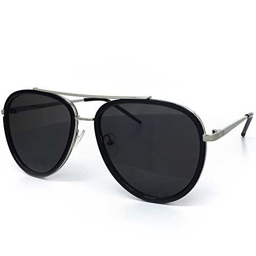 66449 Premium Aviator Vintage Hippie Retro Womens Mens Sunglasses (BLACK/ SILVER FRAME, Premium Aviator) - Main Image