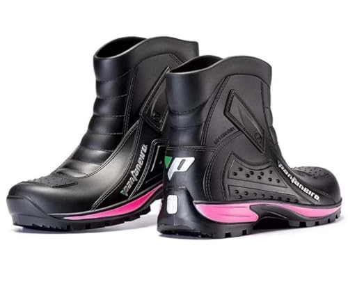 Bota De Pvc Cano Curto Feminina Impermeável Preta Com Rosa Pantaneiro Borracha Motociclista Moto (41/42)