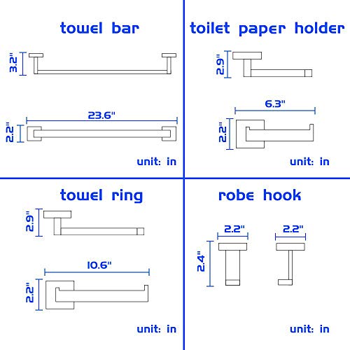 image for LuckIn 24 Inch 4 Pieces Matte Black Bathroom Accessories Set, Modern B