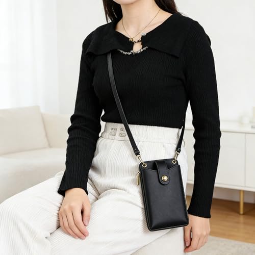 Bolso para teléfono móvil tipo bandolera multifuncional de cuero de PU con ranuras para tarjetas 3