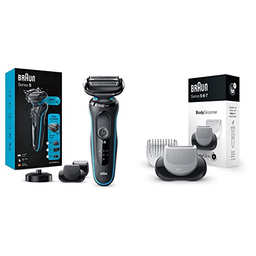 Braun Series 5 Rasoir Électrique Homme À Grille Sans Fil Pour Hommes, Rasoir Électrique Avec 3 Lames Flexibles & EasyClick Accessoire pour Tondeuse Spéciale Corps et Rasoir Électrique Series 5, 6 Et 7