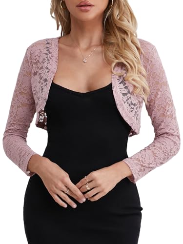 fuinloth Bolero Encaje Mujer Shrug Elegante para Fiestas Bodas Verano Toreras Rosa L 40-42