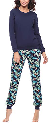 Preisvergleich Produktbild Merry Style Damen Schlafanzug MS10-268 (Marineblau / Blätter, L)