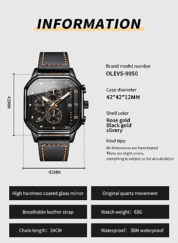 Image of OLEVS Watches for Men Quartz Chronograph Leather Fashion Dress Watch Date Waterproof Luminous Casual Square Business Wrist Watches