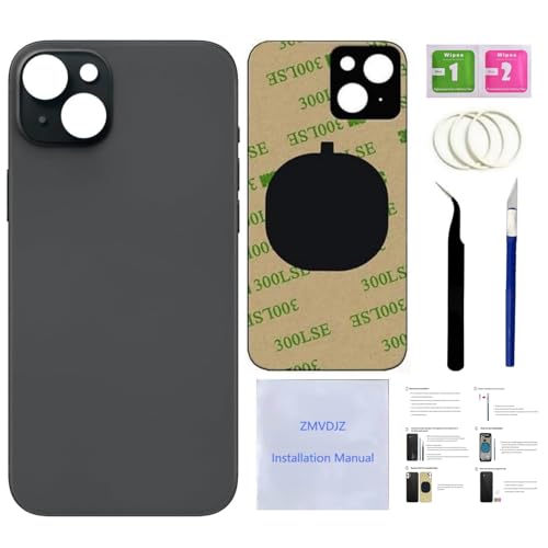 15 Back Glass Replacement for iPhone 15 Back Cover Glass (Black 6.1 Inches) with Pre-Installed Tape +Installation Instruction + Repair Tools (Black)