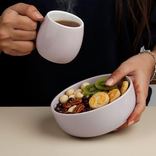 Image of The Earth Store Solid Lavender Snack Bowl & Tea Cup Combo | 2 Bowls 500ML & 6 Cups 190ML | Microwave & Dishwasher Safe - Multipurpose Combo for Gifting, Coffee, Snacks